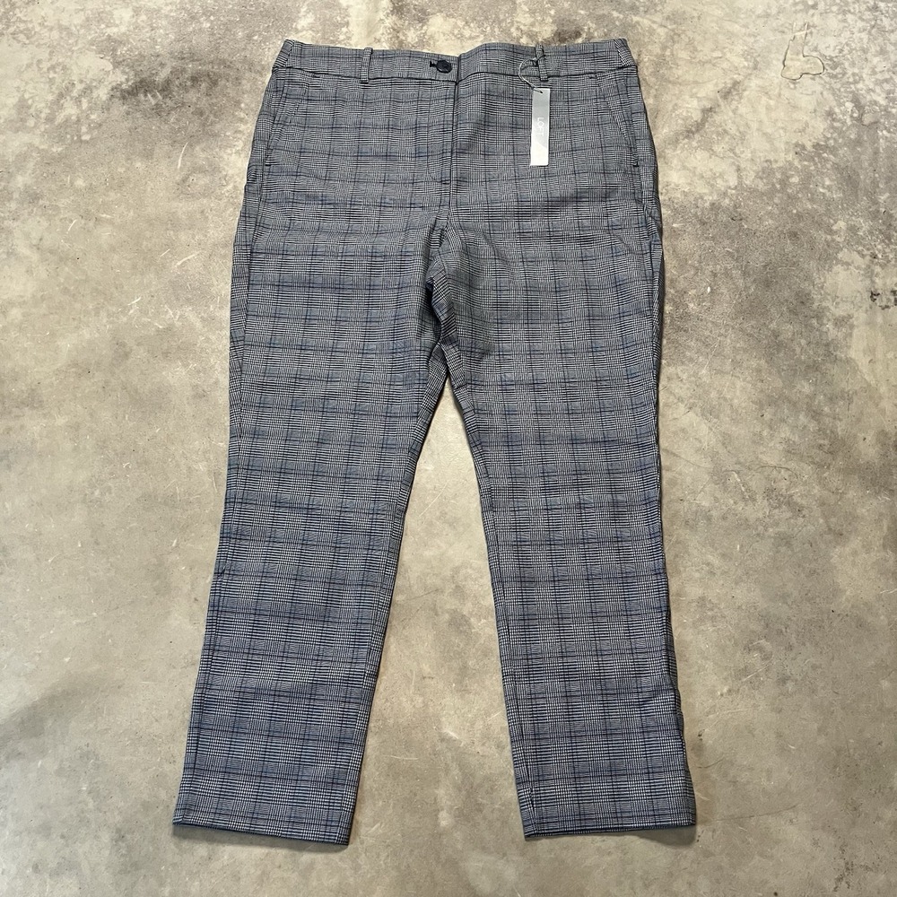 Loft Pants Womens Size 16P Multicolor Plaid Hi Waist Skinny Leg Trouser Side Zip